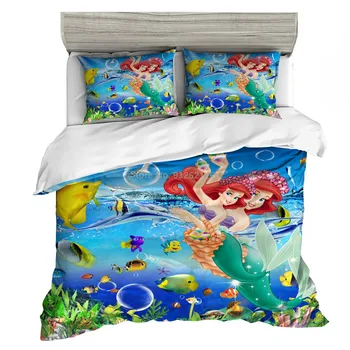 Disney Mermaid Ariel Princess Постельное белье для девочек Пододеяльник для спальни Белоснежная принцесса для подростков
