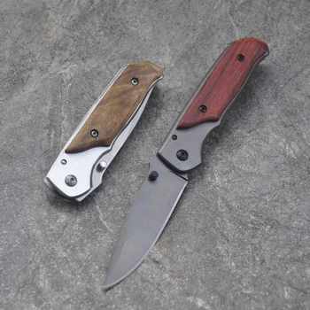  Высококачественный тактический нож 440C Лезвие + деревянная ручка Тактический складной нож Карманный нож Выживание Охота Кемпинговые ножи