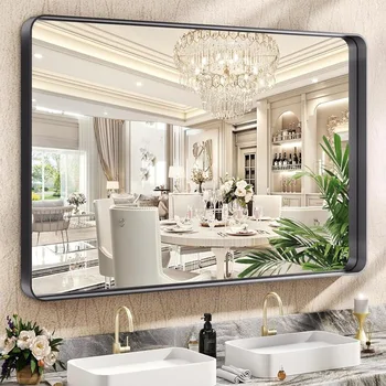 Hasipu 40×26 дюймовое настенное зеркало для ванной комнаты, прямоугольное черное зеркало для ванной комнаты с металлической рамой, современное настенное косметическое зеркало