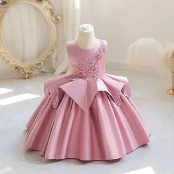 Цветочные платья для девочек Baby Blushy Розовый атлас Платье для девочек для малышей на свадьбу