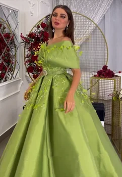 Элегантное зеленое высококачественное бальное платье с открытыми плечами Вечернее вечернее платье в пол с перьями vestidos de noche فساتين السه