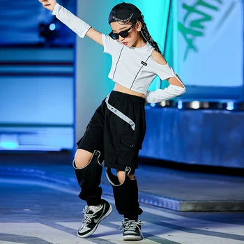 Модная одежда для девочек Комплект Хип-хоп Уличная одежда Танцор Костюм Сценический костюм Укороченные топы Брюки-карго Костюм чирлидерши DL8752