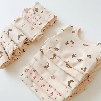 Осенняя пижама Пижама Комплект для детей Мальчик Девочки Хлопок Длинные топы и нижняя одежда Корейская детская домашняя одежда Пижама Infantil