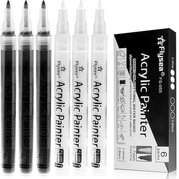  Черные ручки для рисования, 6 шт. Набор акриловых черных перманентных маркеров 0,7 мм, белые ручки для наскальной живописи, Extra Fine Point на водной основе