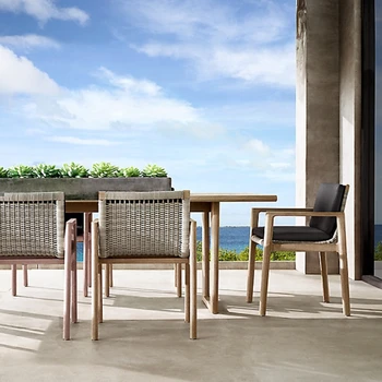 Тиковый обеденный стул Набор мебели для патио из массива дерева, садовый стол для бассейна на открытом воздухе