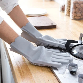 Многофункциональная волшебная щетка Перчатка для мытья посуды Резиновая кухня Работа по дому Прочная чистка Силиконовые водонепроницаемые перчатки Скруббер Инструмент