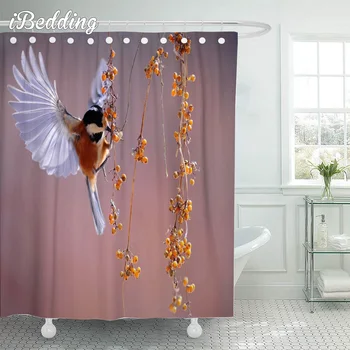 Розовые красочные птицы серии Занавеска для душа 3D-печатная мультяшная ванная комната с животными Водонепроницаемые занавески для душа с крючками Декор ванны