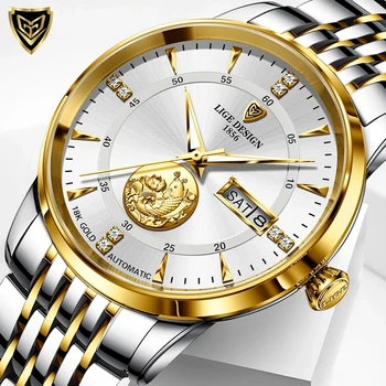 2021 LIGE Новые модные наручные часы Мужчины Автоматические механические часы с турбийоном из нержавеющей стали Водонепроницаемые деловые мужские часы Подарочные часы