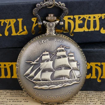  Гравированная лодка Кварцевые карманные часы с подвеской Ожерелье Цепочка Карманные часы Мужчины Женщины Подарки Relogio De Bolso