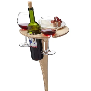 Открытый складной пляжный деревянный винный столик с мини-круглым настольным оборудованием для путешествий для пикника и кемпинга, легко переносимый низкий винный стеллаж