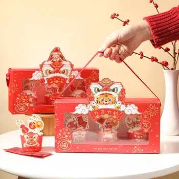  Коробка для упаковки кексов Китайский Новый год Портативная оконная чашка Маффин Чашка Коробка для торта Коробки для торта и упаковка Подарочная корзина Упаковка
