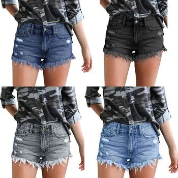 Женские летние джинсовые шорты с рваным отверстием и кисточкой Джинсовые шорты Женские повседневные короткие