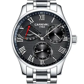 Швейцария Carnival Brand Роскошные автоматические механические мужские часы Сапфировые водонепроницаемые многофункциональные часы с энергетическим циферблатом C8773G-2
