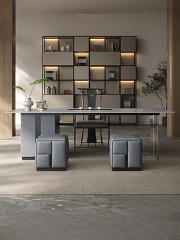  чайный столик с каменной плитой, комбинация стола и стула для приготовления чая, современный и простой домашний чайный стол, светлый роскошный офис
