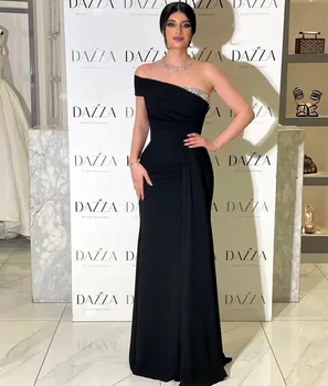 Fashionvane Черные выпускные платья русалки Бисером на одно плечо Элегантные женщины для вечеринок носят длинное вечернее платье