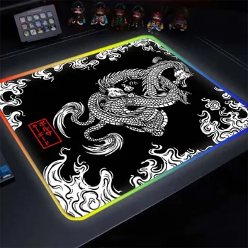 RGB Dragon Mouse Pad Черно-белый настольный коврик Водонепроницаемая мышь Playmat Ноутбук Аниме Игровая клавиатура Резиновый коврик для мыши Коврик для ПК