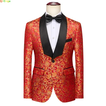 красный цвет фона золотой напечатанный пиджак пиджак мужская мода тонкое платье пальто различные узоры вышивки на выбор блейзер