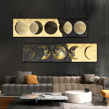 Золотая Луна Настенные Художественные Плакаты Принты Фаза Луны Холст Живопись Большой Размер Планета Солнечная Стена Картины Для Декора Гостиной Cuadros