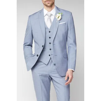 Элегантный лацкан с вырезом однобортные мужские костюмы 3 шт. формальные умные причинно-следственные наряды свадебный жених смокинг (блейзер + жилет + брюки)