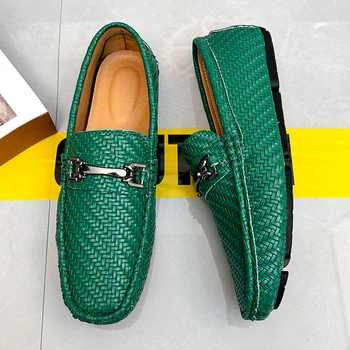 2023 Горячая распродажа Мужская повседневная обувь Зеленые оранжевые лоферы Обувь Мужчины Бренд Мода Вождение Мокасины Мужские Балетки Искусственная кожа Обувь