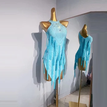 платье с кисточками для латиноамериканских танцев высококачественное платье с бриллиантами Lombard Chacha женская профессиональная одежда платье для латиноамериканских танцев