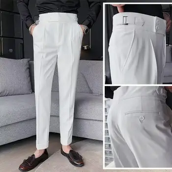 Изысканные классические мужские брюки Классические мужские офисные брюки Slim Fit с высокой талией Винтажные карманы для формального делового стиля