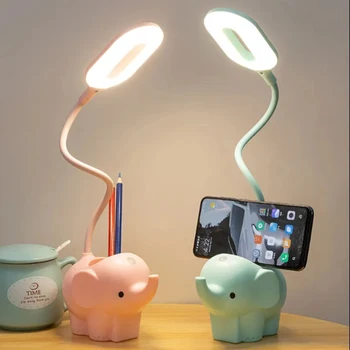  Симпатичный слон светодиодная настольная лампа USB Перезаряжаемая лампа для чтения Настольная лампа с сенсорным управлением для детей Прикроватный кабинет