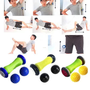 3 шт. Колючий массажный мяч для рук Set Foot Back Roller Yoga Masage Balls Для глубоких тканей Физиотерапевтический мяч Антистрессовый конусный шар