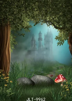 Замок Боке Фото Фон Дерево Дверь Трава Камень Фоны для фотостудии Jungle Party Baby Shower Fairy Tale Виниловая ткань