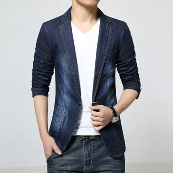 Весна и осень Новый мужской деловой повседневный джинсовый костюм Корейская версия Slim Fit Large Пальто Топ
