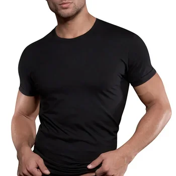 B8724 Мужчины С коротким рукавом черная Твердая хлопковая футболка Тренажерные залы Фитнес Бодибилдинг Тренировки футболки Мужские летние повседневные тонкие футболки
