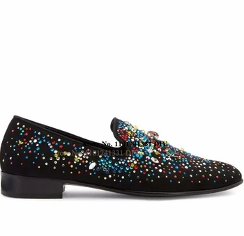 Разноцветные лоферы с кристаллическим украшением Мужская обувь Slip On Jewellery Based Повседневная обувь Zapatillas Chaussure Мужская обувь на плоской подошве