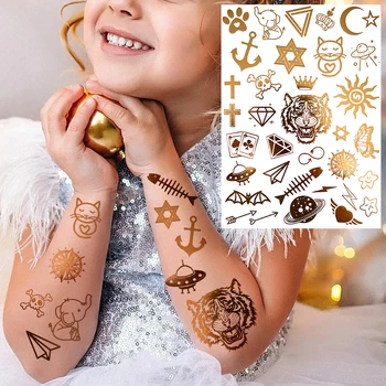 Золотой Тигр Звездная Вселенная Временные Татуировки Для Детей Женщин Ложный Крест Луна Солнце Татуировка Реалистичный Боди-Арт Татуировка Наклейка 3D