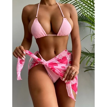 Женские стринги на шнуровке розовый 3 шт. эластичная летняя пляжная одежда