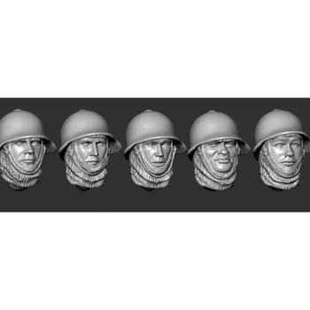 1/35 Набор моделей голов из литой под давлением смолы, головы солдат в шлемах, 5 голов, миниатюрная игрушка, в разобранном и неокрашенном виде, 012X