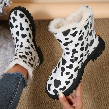Европейские и американские плюшевые зимние сапоги большого размера среднего размера для женщин, модные и утепленные хлопковые хлопковые туфли для женщин