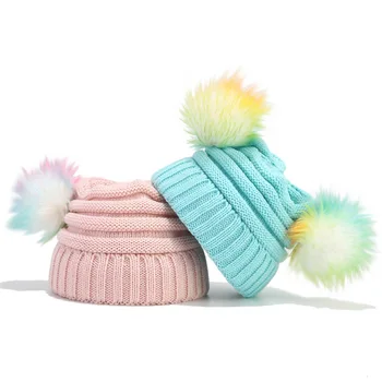 Blotona Девочки для малышей Вязаные шапки Зимние теплые шапки-бини с красочными шариками для детей 3-10 лет
