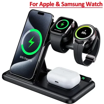 4 в 1 Подставка для беспроводного зарядного устройства для iPhone 15 14 13 12 11 Pro Apple Samsung Watch 9 8 7 6 5 AirPods Pro Buds Станция быстрой зарядки