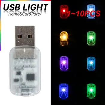 1~10PCS Mini USB LED Авто Светодиодный Автомобильный Свет Салон Атмосфера Освещение Освещение ПК Мобильная Зарядка Красочная Декоративная Лампа Автомобиль