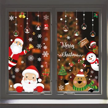 Рождественские наклейки на стену Наклейка на окно Санта-Клаус Снежинка Лось Стеклянная наклейка ПВХ Наклейка на окно Счастливого Рождества