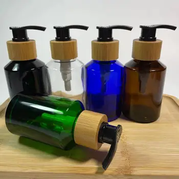 пустой уход за кожей красочные стеклянные практичные бутылки для лосьона крема банки с бамбуковым насосом крышка косметический контейнер для упаковки