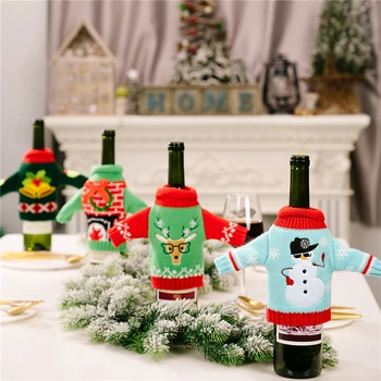 Вязаные рождественские украшения для бутылок вина Новый год Рождество Семейный ужин Санта-Клаус Бутылка вина Свитер Чехол Сумка
