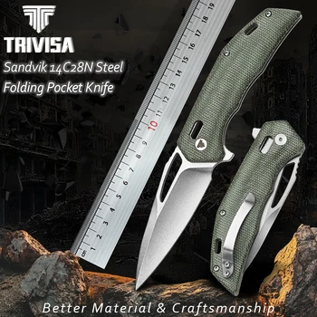  Складной нож для кемпинга TRIVISA Axis для мужчин, карманный нож EDC с зажимом для наружного инструмента, 3,38 дюйма 14C28N Лезвие флиппера, ручка Micarta
