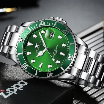 Модный бренд Бизнес Пара Часы для мужчин и женщин Календарь Светящиеся наручные часы Роскошные зеленые дайверские универсальные наручные часы