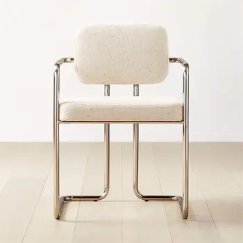  Легкие роскошные хлопковые льняные ткани художественные металлические обеденные стулья из нержавеющей стали для домашнего использования, творческий одноместный стул, гардероб для спальни c