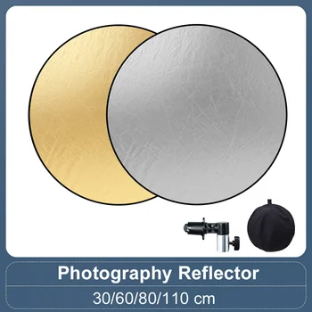 Круглый рефлектор для фотографий Серебро Золото 2в1 Держатель рефлектора Серебристо-белый Отражение 30см 60см 80см 110см