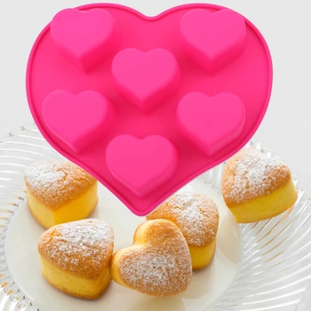6 отверстий Любовь Форма сердца Силиконовый мини-торт Мусс Ручная работа Форма Помадка Украшение Кухня Инструменты для выпечки