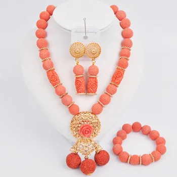 Модный африканский набор ювелирных изделий оранжевый искусственный коралловый африканский бисер набор ювелирных изделий