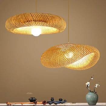 ручное плетение бамбуковый подвесной светильник подвесные люстры лампа гостиная столовая кухня чайная проход подвесной светильник