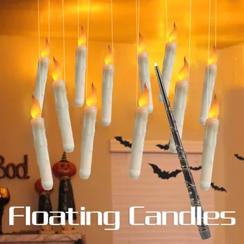 12 шт. Плавающие свечи с волшебной палочкой Дистанционное украшение на Хэллоуин Волшебные беспламенные конические свечи Лампы для рождественских украшений